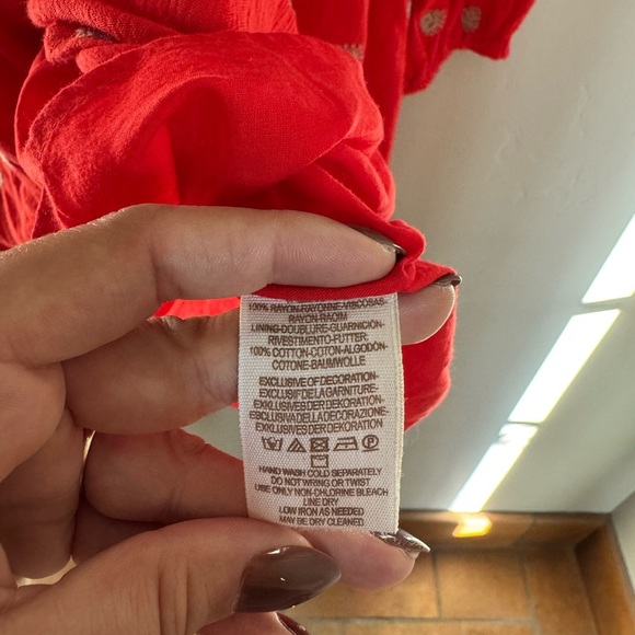 Free People Red Embroidered Boho Tunic Dress Peasant Flowy Romantic Cottagecore - Picture 5 of 7